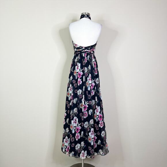 JILL Jill Stuart | Silk Floral Black Halter Cut Out Slit Maxi Dress Long Gown 2 - Picture 7 of 11